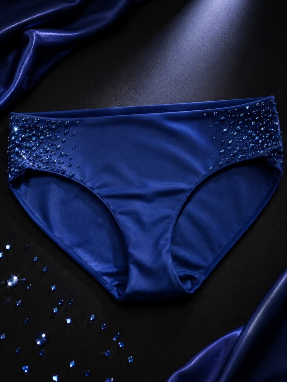 HROINE Youth XL Dance Briefs Navy Blue Rhinestone Competition Costume Bottoms